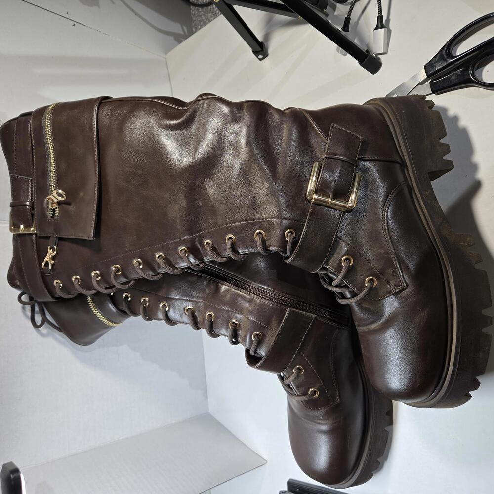 Dream Pairs Black Lace-Up Combat Moto Boots with Side Pocket - Picture 15 of 16